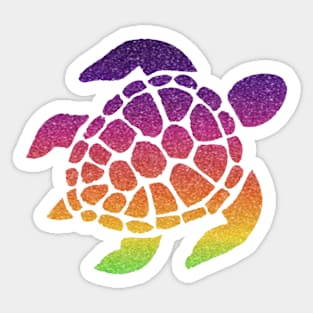 Bright Rainbow Ombre Faux Glitter Turtle Sticker